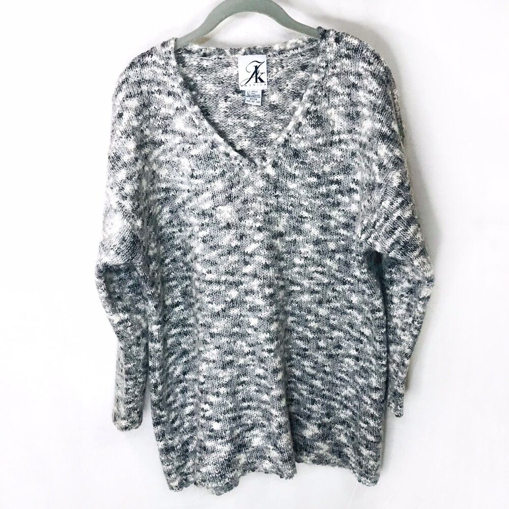 JK America Womens Sz 22/24 Gray Marled Knit Wool Blend V Neck Pullover Sweater